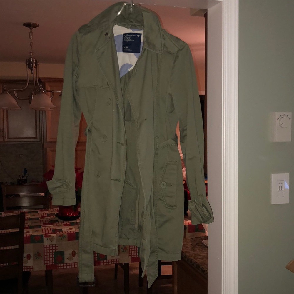 Sage green American Eagle trench coat